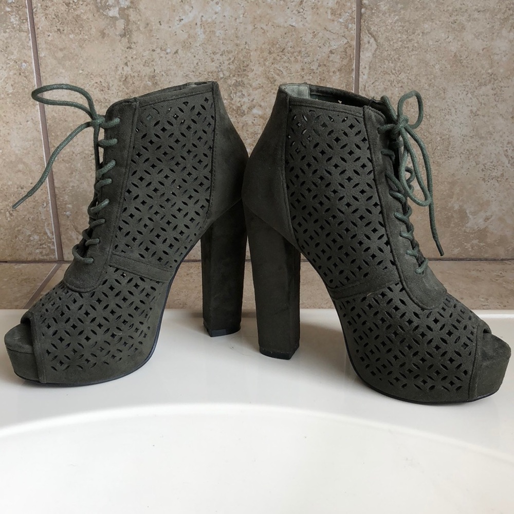 Green Suede Lace Up Heels